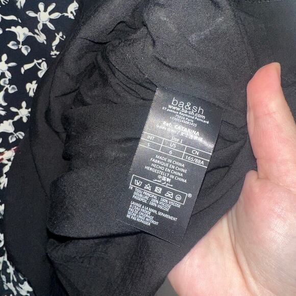 Ba&sh Catarina Mini Dress Black White Maroon Trim Size 6 Long Sleeve Boho - Picture 5 of 7